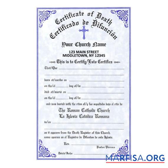 Downloadable Certificate of death from church template